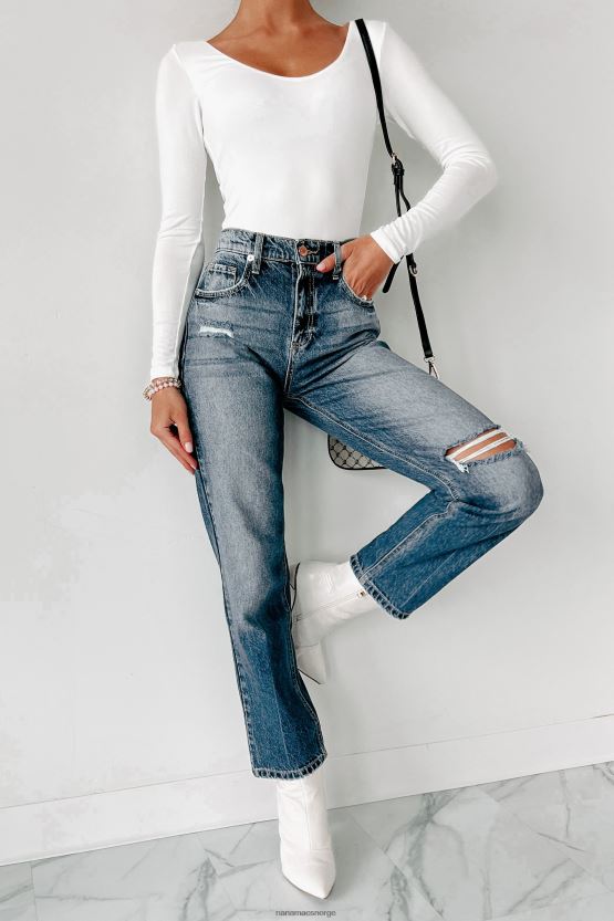 middels mørk NanaMacs inn i det distressed høy stige 90-tallet straight leg jeans 402NJ03431