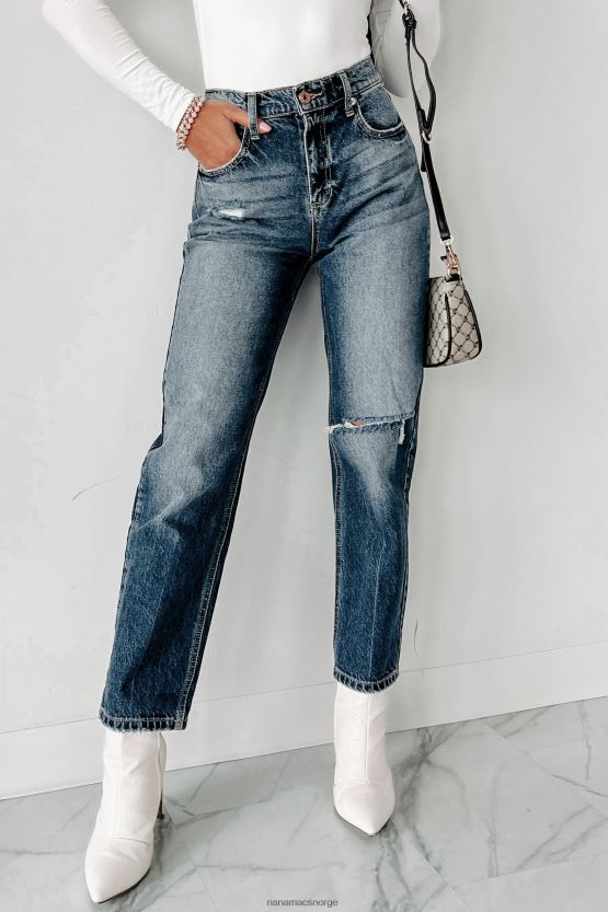 middels mørk NanaMacs inn i det distressed høy stige 90-tallet straight leg jeans 402NJ03431