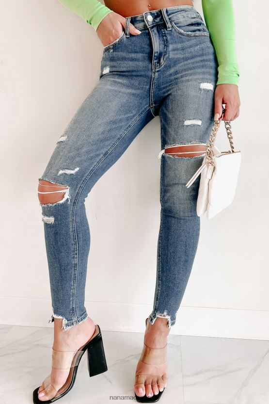 middels mørk denim NanaMacs carson høyhus distressed flying monkey skinny jeans 402NJ03386