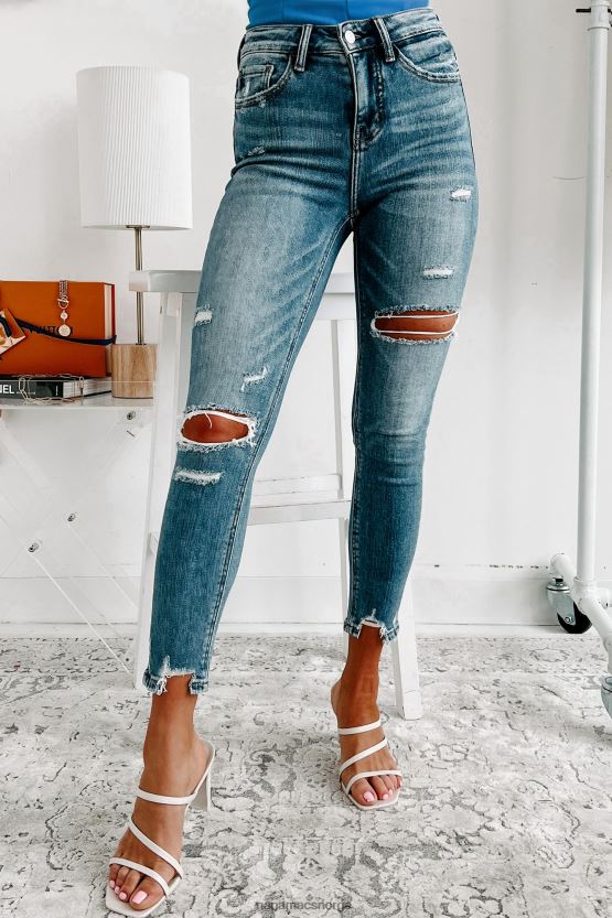 middels mørk denim NanaMacs carson høyhus distressed flying monkey skinny jeans 402NJ03386