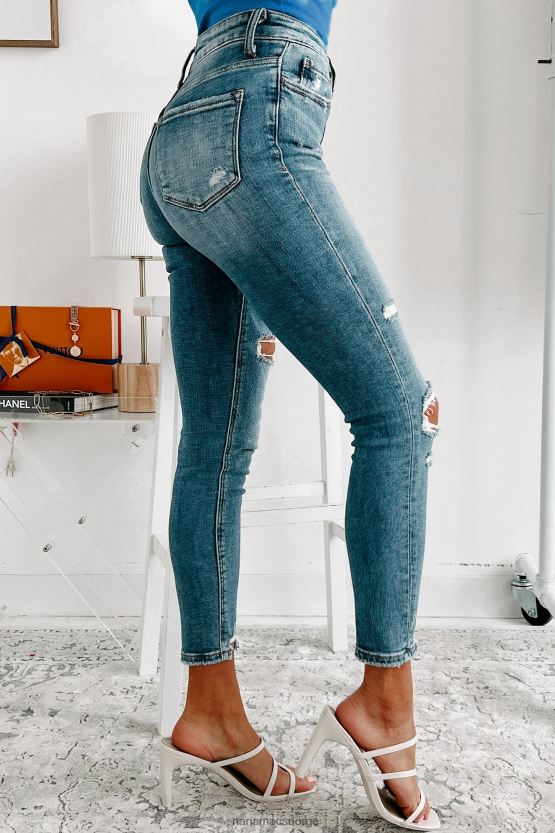 middels mørk denim NanaMacs carson høyhus distressed flying monkey skinny jeans 402NJ03386