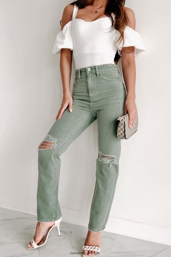 oliven NanaMacs penelope høy stige distressed kancan jeans med rette ben 402NJ03387
