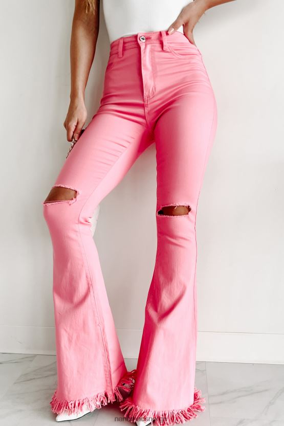 rosa NanaMacs dristige bevegelser høye distressed flare jeans 402NJ03057