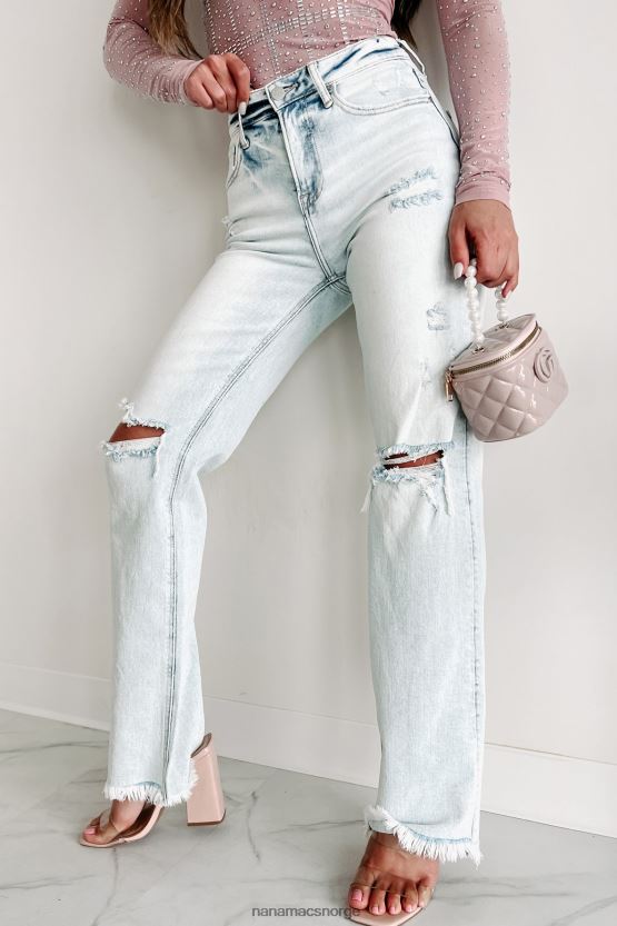 surt lys NanaMacs val høy stige distressed steget straight leg jeans 402NJ03112