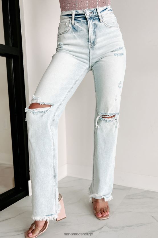 surt lys NanaMacs val høy stige distressed steget straight leg jeans 402NJ03112