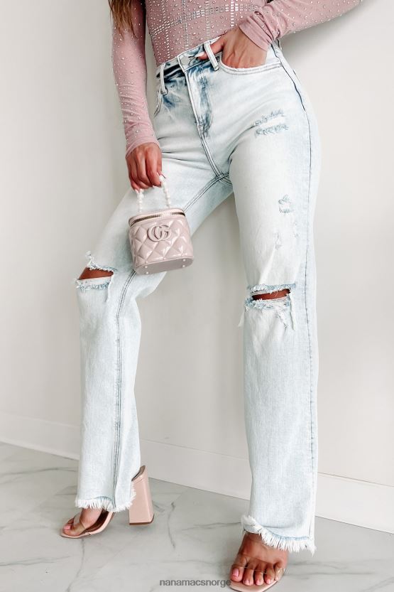 surt lys NanaMacs val høy stige distressed steget straight leg jeans 402NJ03112