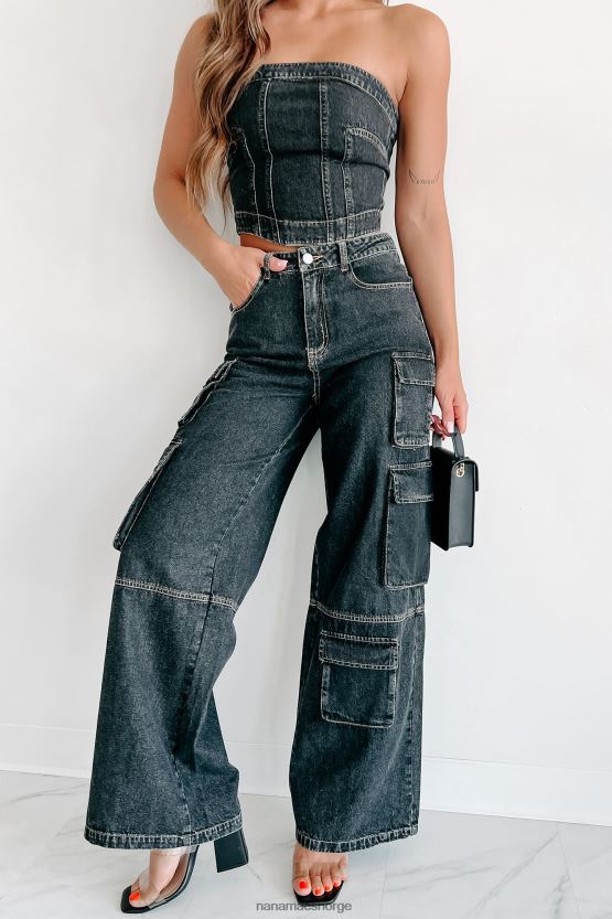 svart NanaMacs antonella høyvekst cargo-jeans med brede ben 402NJ03132