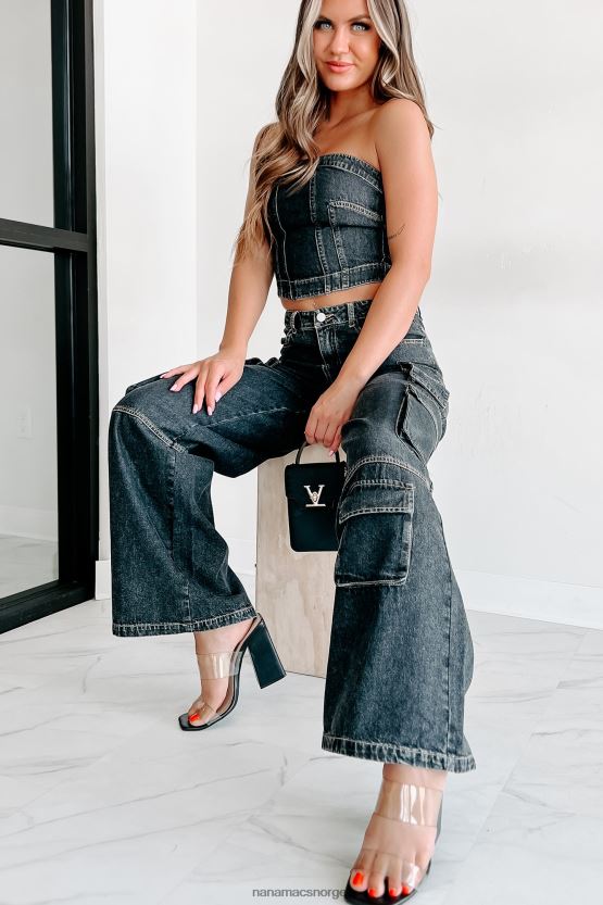 svart NanaMacs antonella høyvekst cargo-jeans med brede ben 402NJ03132