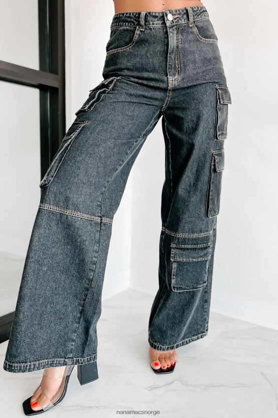 svart NanaMacs antonella høyvekst cargo-jeans med brede ben 402NJ03132