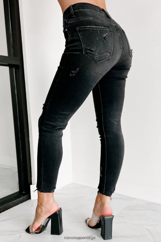 svart NanaMacs tobias mid-rise distressed slanke jeans 402NJ03493