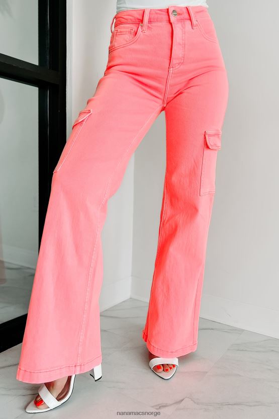 varm rosa NanaMacs lever i øyeblikket high rise wide leg cargo jeans 402NJ03129