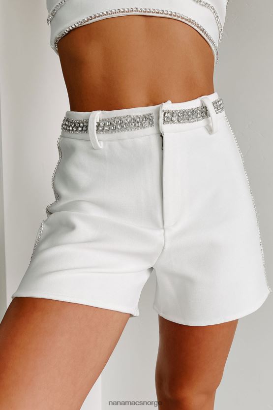hvit NanaMacs elegant som alltid høy midje rhinestone trim shorts 402NJ02734