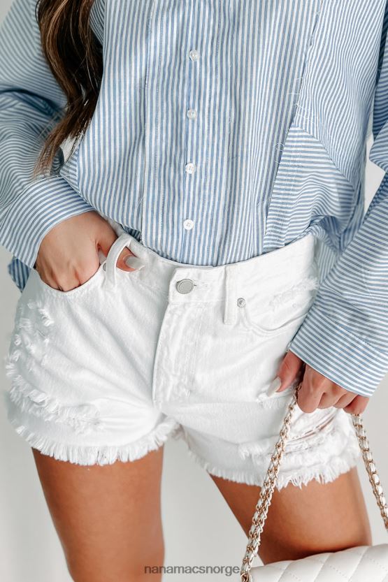hvit NanaMacs mikey high rise distressed raw hem shorts 402NJ02873