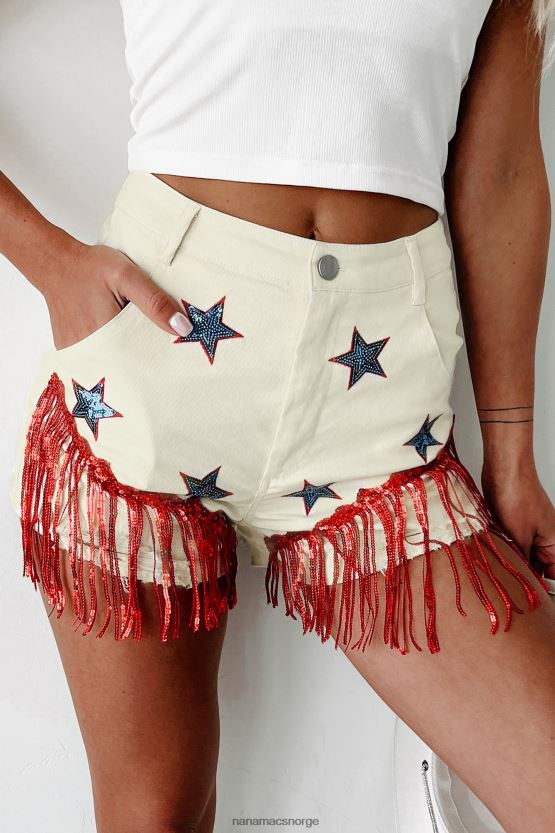 krem NanaMacs liten fyrverkeri paljett star patch frynset shorts 402NJ02731
