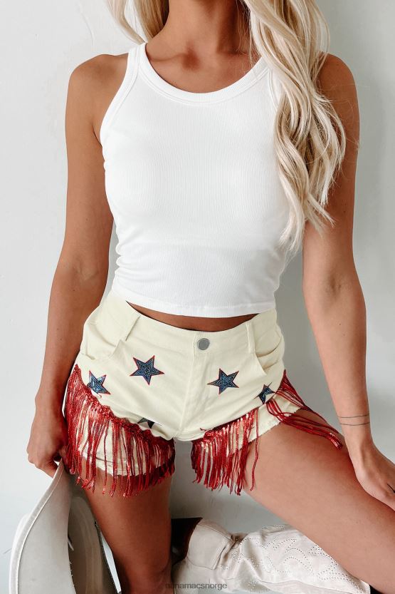 krem NanaMacs liten fyrverkeri paljett star patch frynset shorts 402NJ02731