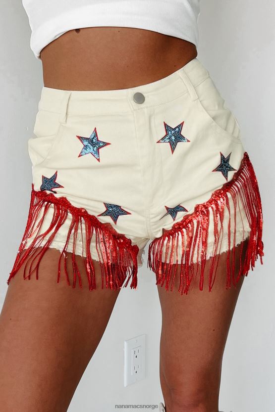krem NanaMacs liten fyrverkeri paljett star patch frynset shorts 402NJ02731