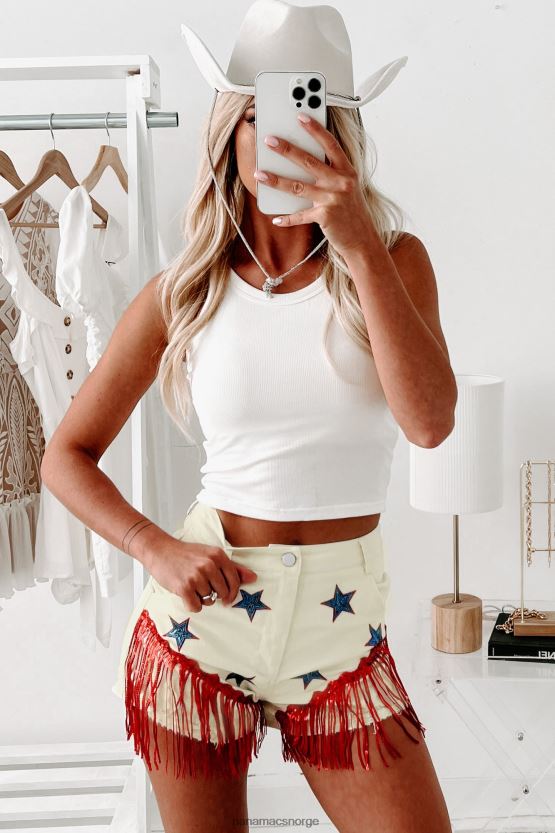 krem NanaMacs liten fyrverkeri paljett star patch frynset shorts 402NJ02731