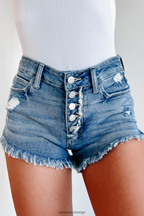 lys NanaMacs pam mid-rise shorts med knepping og frynsete fald 402NJ02921