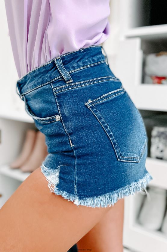 middels blå NanaMacs enestående distressed high-rise shorts 402NJ02858