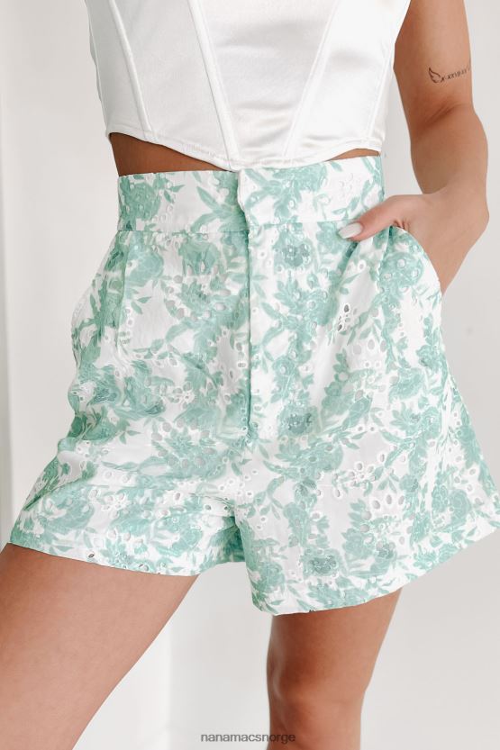 mint/hvit NanaMacs emmy høy midje floral eyelet blonder shorts 402NJ02797