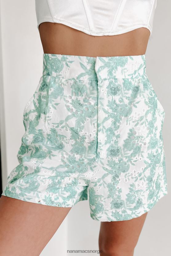 mint/hvit NanaMacs emmy høy midje floral eyelet blonder shorts 402NJ02797