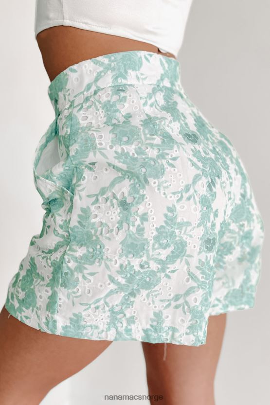 mint/hvit NanaMacs emmy høy midje floral eyelet blonder shorts 402NJ02797