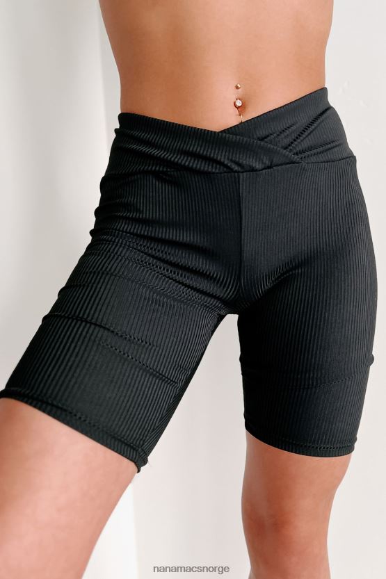 svart NanaMacs få pumpet opp ribbet cross-over bikershorts 402NJ02816