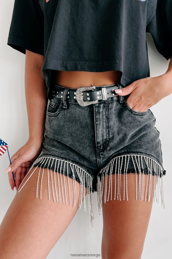 svart NanaMacs lage en uttalelse rhinestone frynser shorts med belte 402NJ02713