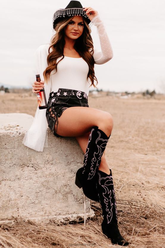 svart NanaMacs vis runner side snøre opp distressed shorts 402NJ02784