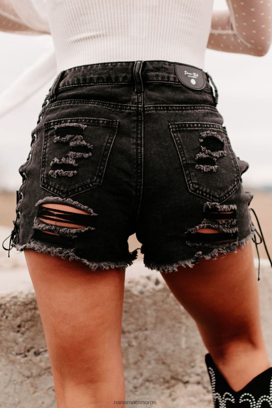 svart NanaMacs vis runner side snøre opp distressed shorts 402NJ02784