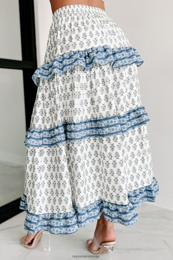 blå/elfenben NanaMacs holde seg ærlig floral lagdelt midi-skjørt 402NJ01583