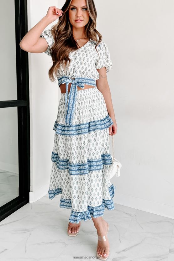 blå/elfenben NanaMacs holde seg ærlig floral lagdelt midi-skjørt 402NJ01583