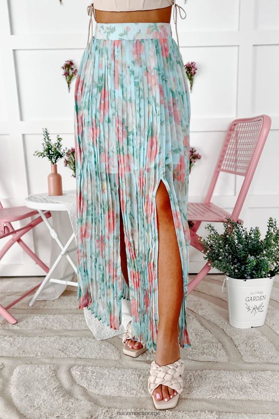 blå multi NanaMacs vårens perfeksjon plisserte floral midi-skjørt 402NJ03267