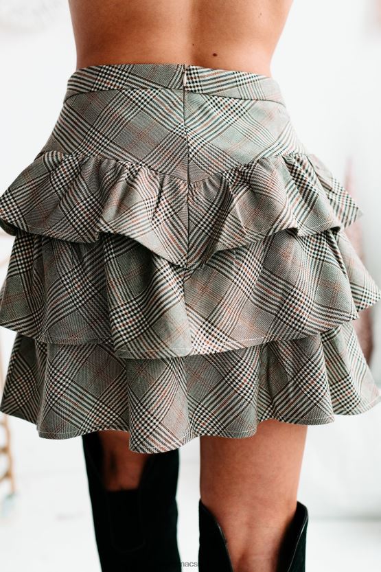 brun NanaMacs morgenkaffe rutete tiered volanger skjørt 402NJ03314