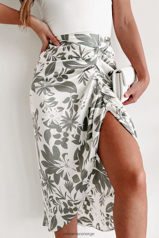 grå NanaMacs spiller turist floral sateng midi-skjørt 402NJ03181