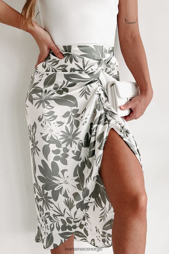 grå NanaMacs spiller turist floral sateng midi-skjørt 402NJ03181