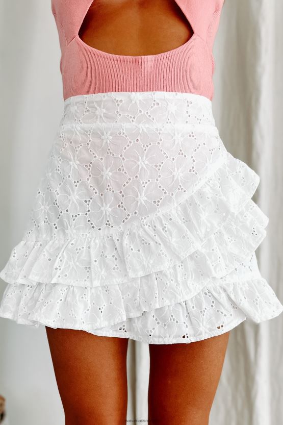 hvit NanaMacs endeløs tilbedelse ruffled eyelet mini skjørt 402NJ03281