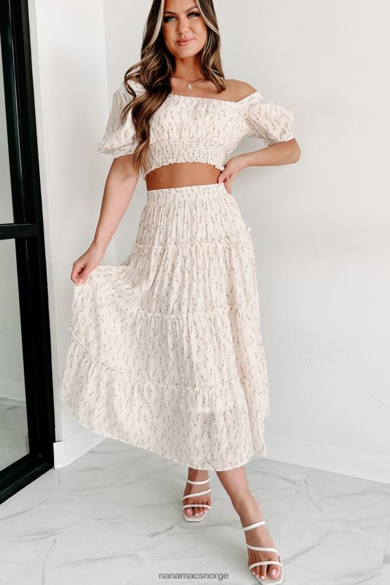 krem NanaMacs ser etter skjønnhet floral lagdelt midi-skjørt 402NJ01584