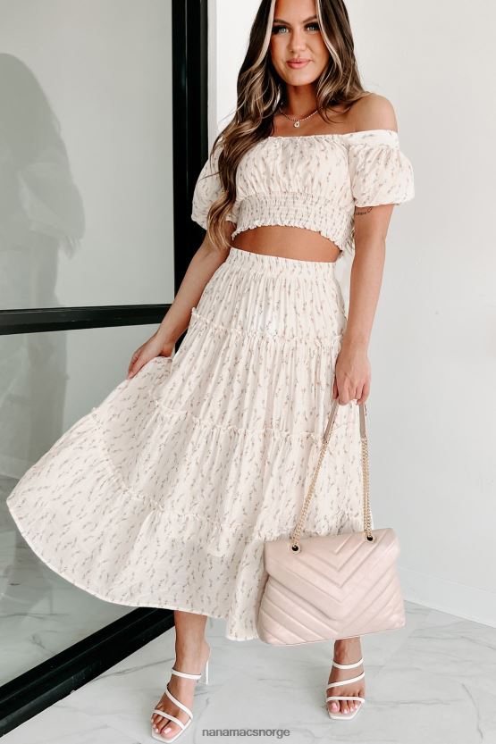 krem NanaMacs ser etter skjønnhet floral lagdelt midi-skjørt 402NJ01584