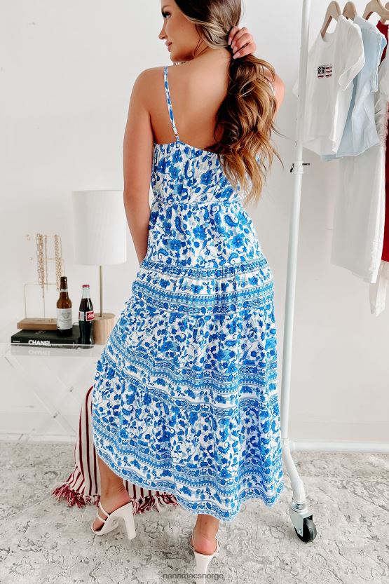 blå hvit NanaMacs chessie blomstret midikjole 402NJ02268