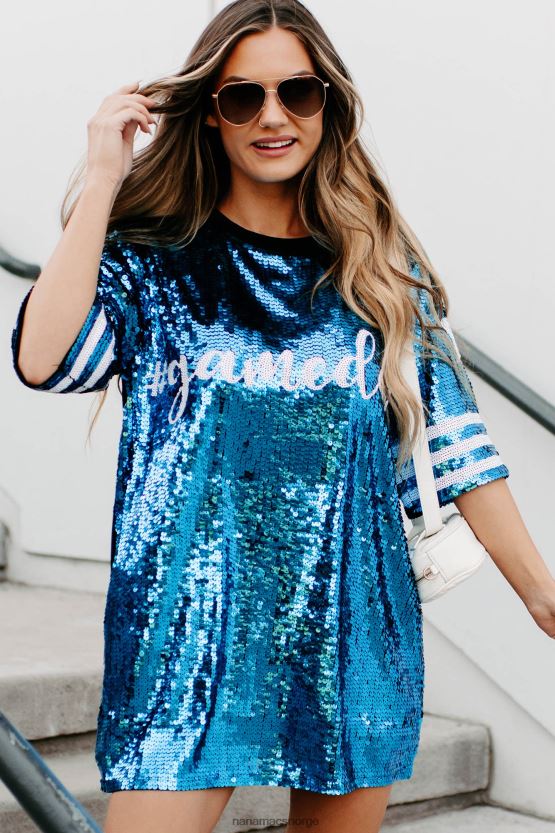 blå hvit NanaMacs gameday t-skjortekjole med glam paljett 402NJ02132