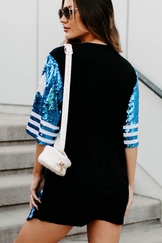 blå hvit NanaMacs gameday t-skjortekjole med glam paljett 402NJ02132