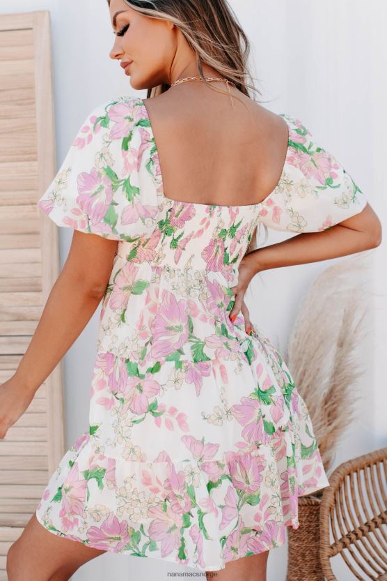 elfenbein NanaMacs øyeblikk av kjærlighet floral puffermet kjole 402NJ02077