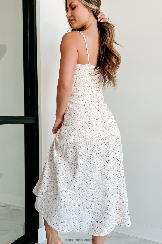 fersken/hvit NanaMacs halvveis til himmelen blomstret midikjole 402NJ02243