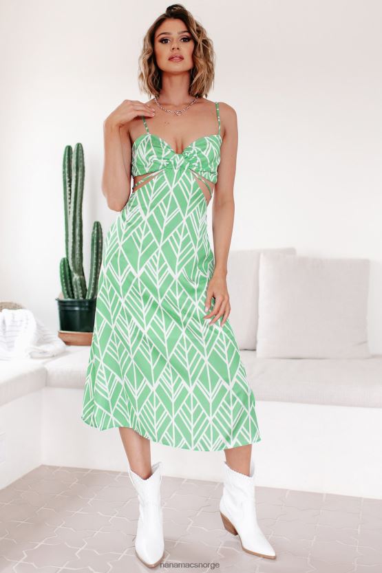 grønn NanaMacs søker etter serenity sateng utskåret midikjole 402NJ02313