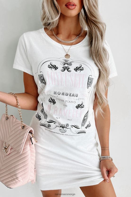 hvit NanaMacs champagne er svaret grafisk t-skjortekjole 402NJ03601