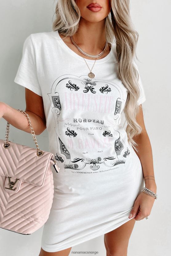 hvit NanaMacs champagne er svaret grafisk t-skjortekjole 402NJ03601
