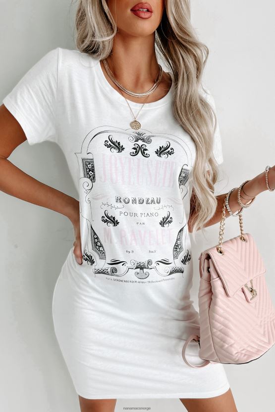 hvit NanaMacs champagne er svaret grafisk t-skjortekjole 402NJ03601