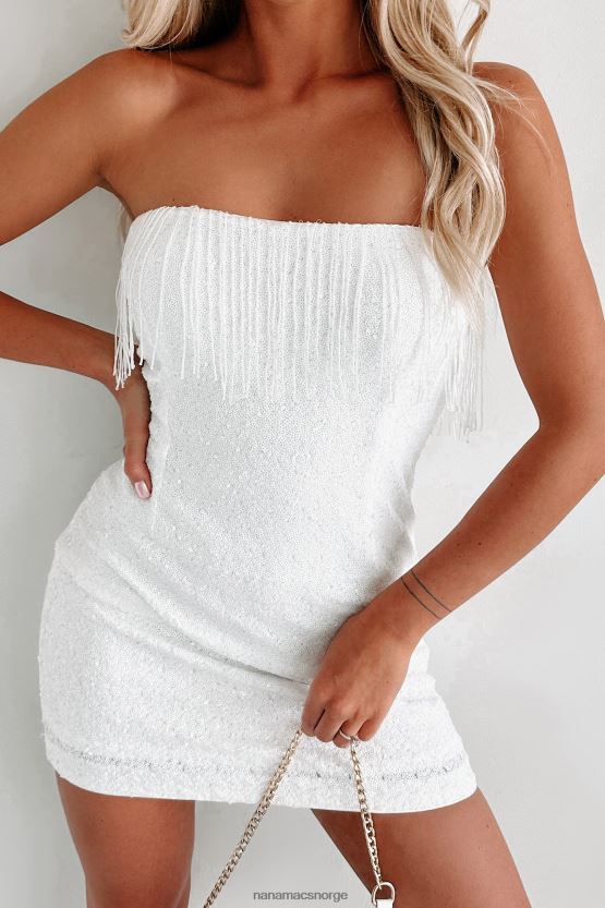hvit NanaMacs ekstraordinære tiltak beaded frynser paljettkjole 402NJ01877