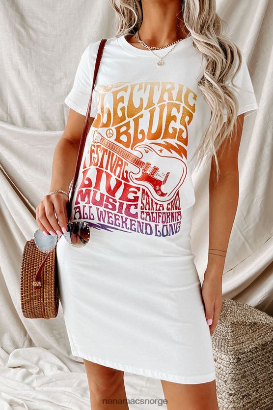 hvit NanaMacs elektrisk bluesfestival grafisk t-skjortekjole 402NJ03581